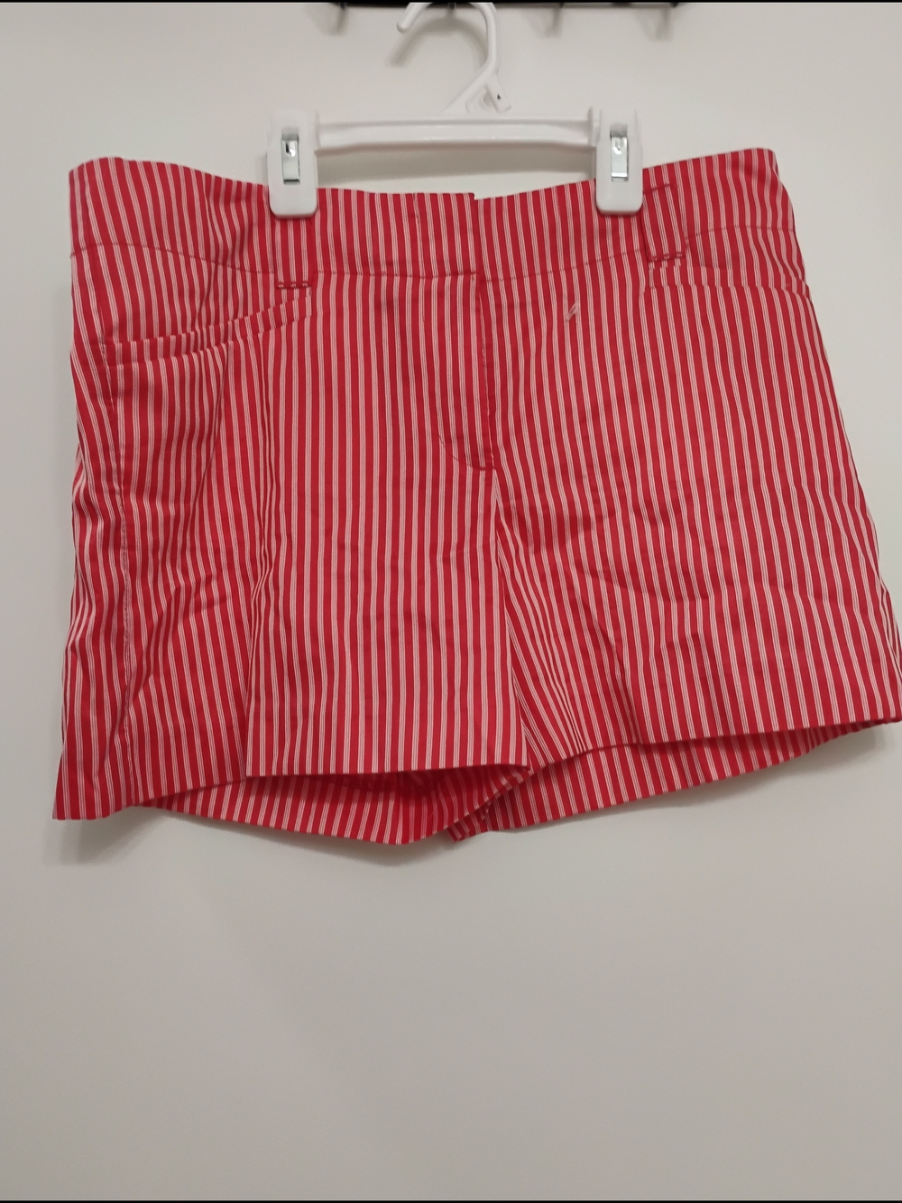 LOFT Red and White Vertical Stripe High-Waist Shorts
